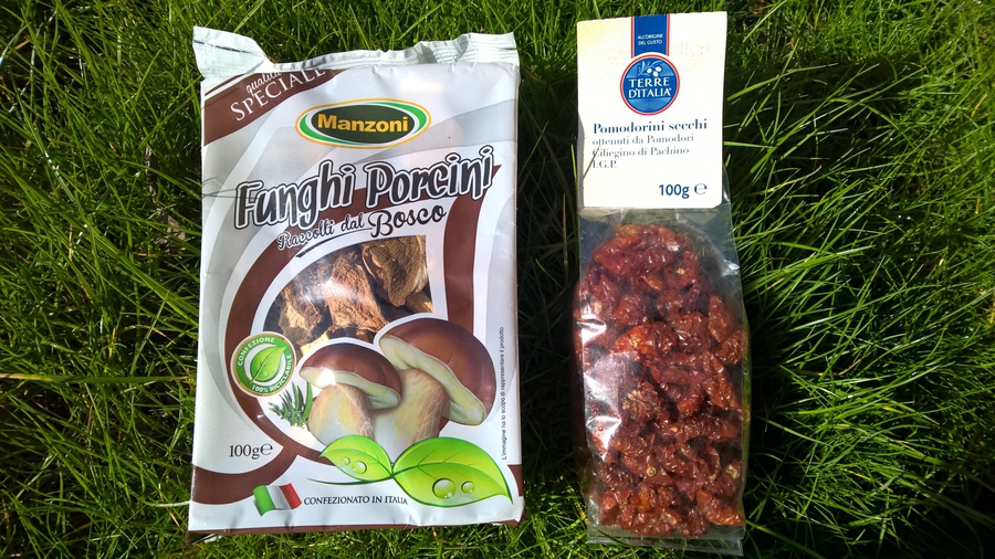 Italian dried specialty foods, cherry sun-dried tomatoes , dried porcini mushrooms