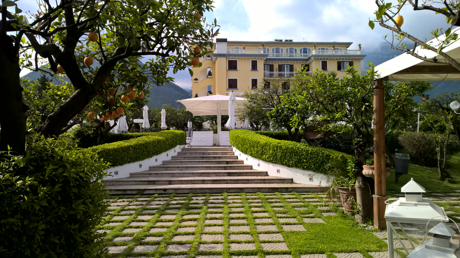 Fancy hotel, sunny day, blue skies, romantic, citrus gardens, paradise, Southern Italy, Sorrento, Amalfi, Naples bay