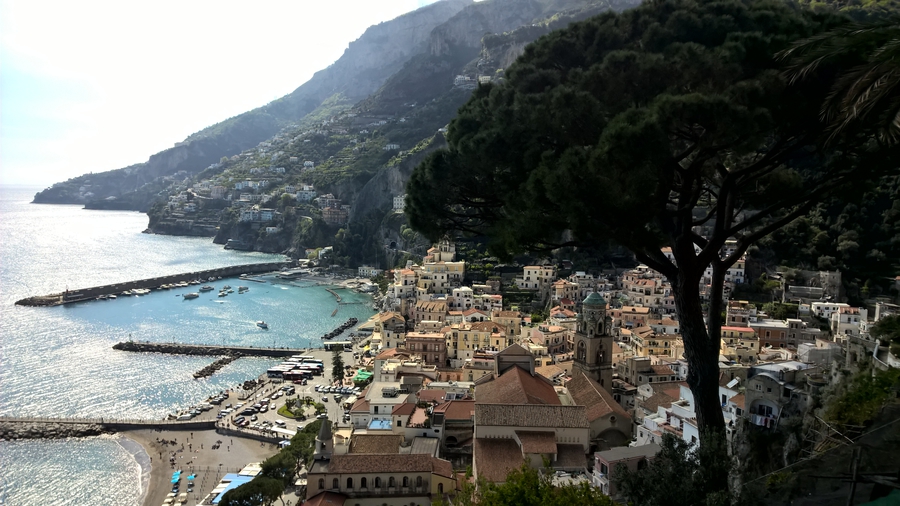 Amafi coast, Amalfi Italy, from above, sunset