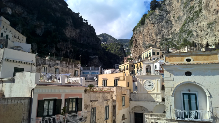 Atrani centre, Amalfi coast, Italy, town, church, Italian buildings